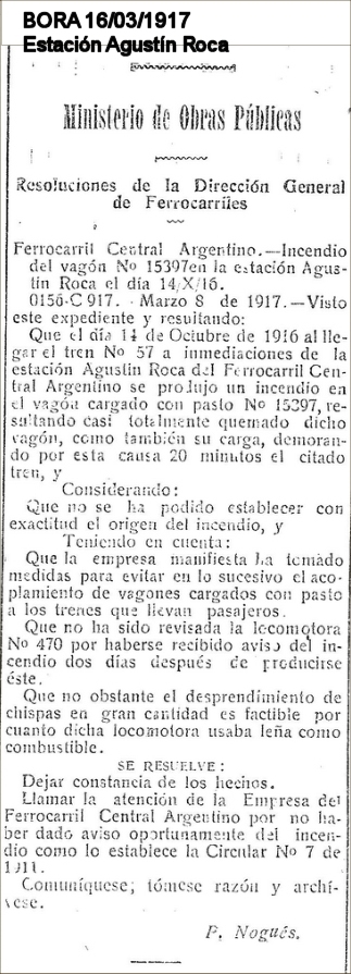 Agustín Roca - incendio en 1916